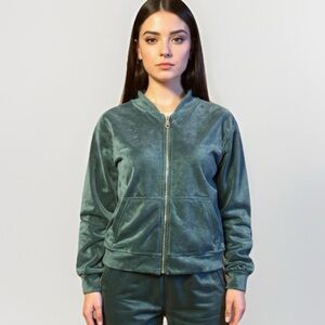 Magaschoni Velour Track Suit Womens Small Green Hoodie Athletic Sweatsuit Comfy